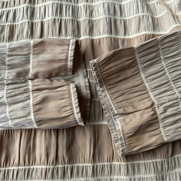 A&K Designs Tan Beige Smocked Button Down Blouse - Picture 11 of 15